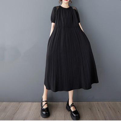 Short Sleeve Plus Size Vintage Black New In Dresses for Women Casual Loose Long Summer Dress