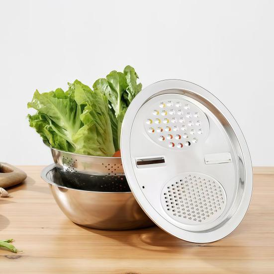 Stainless Steel Drain Basket 5 in Basin with Grater 1 Multifunctional Kitchen Drainage Chopping Strainer Basin for Vegetable