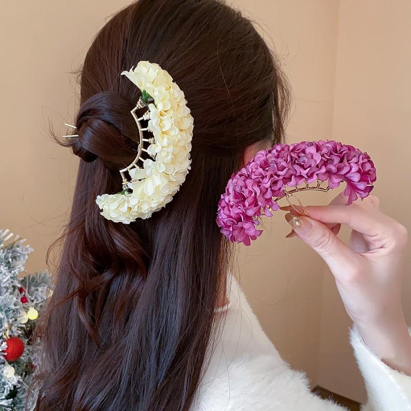 Pastoral Purple Yellow Flower Hair Pins Women Girls Sweet Fabric Floral Blossom Hair Stick Hair Accessory Travel Photo Props