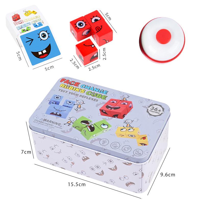 Holz Blechdose Ausdrucksgesicht Rubik's Cube Baustein Kinderrätsel Eltern-Kind Brettspiel Herausforderungslevel Spiel Spielzeug