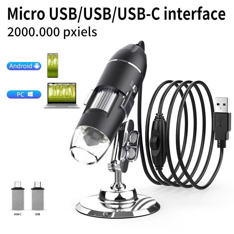 Microscopio digitale 1600X 3in 1 con fotocamera Microscopio elettronico portatile per saldatura Lente di ingrandimento a LED Lente di ingrandimento con carica USB di tipo C