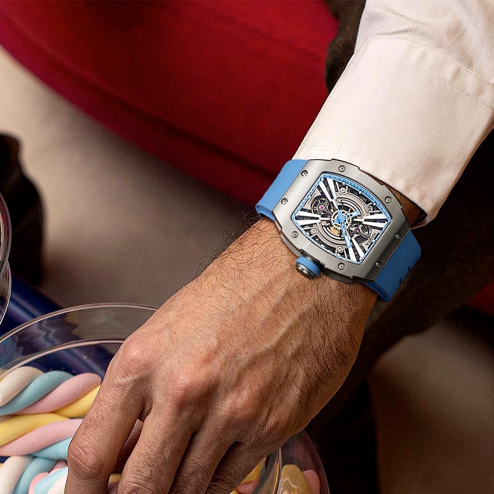 Haofa Automatic Skeleton Watch with 316L Stainless Steel Barrel and Tonneau Perfect for and Men's Case, Shape, Baseball, Business, Fashion.