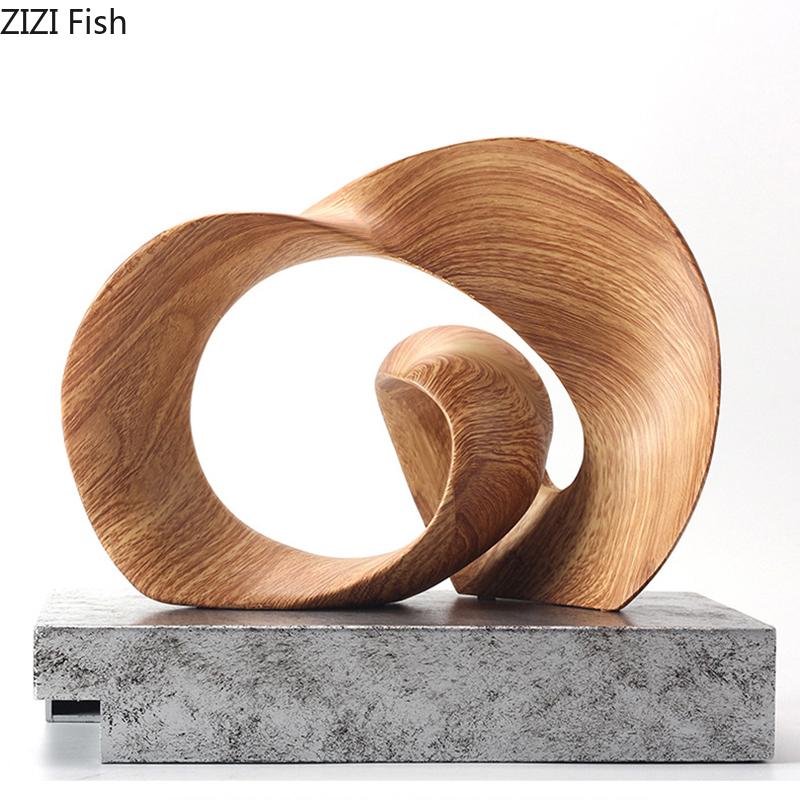 Imitation Wood Sculpture Ribbon Ornaments Desk Decoration Twisted Ring Creative Geometric Resin Sculpture Room Aesthetic Decor