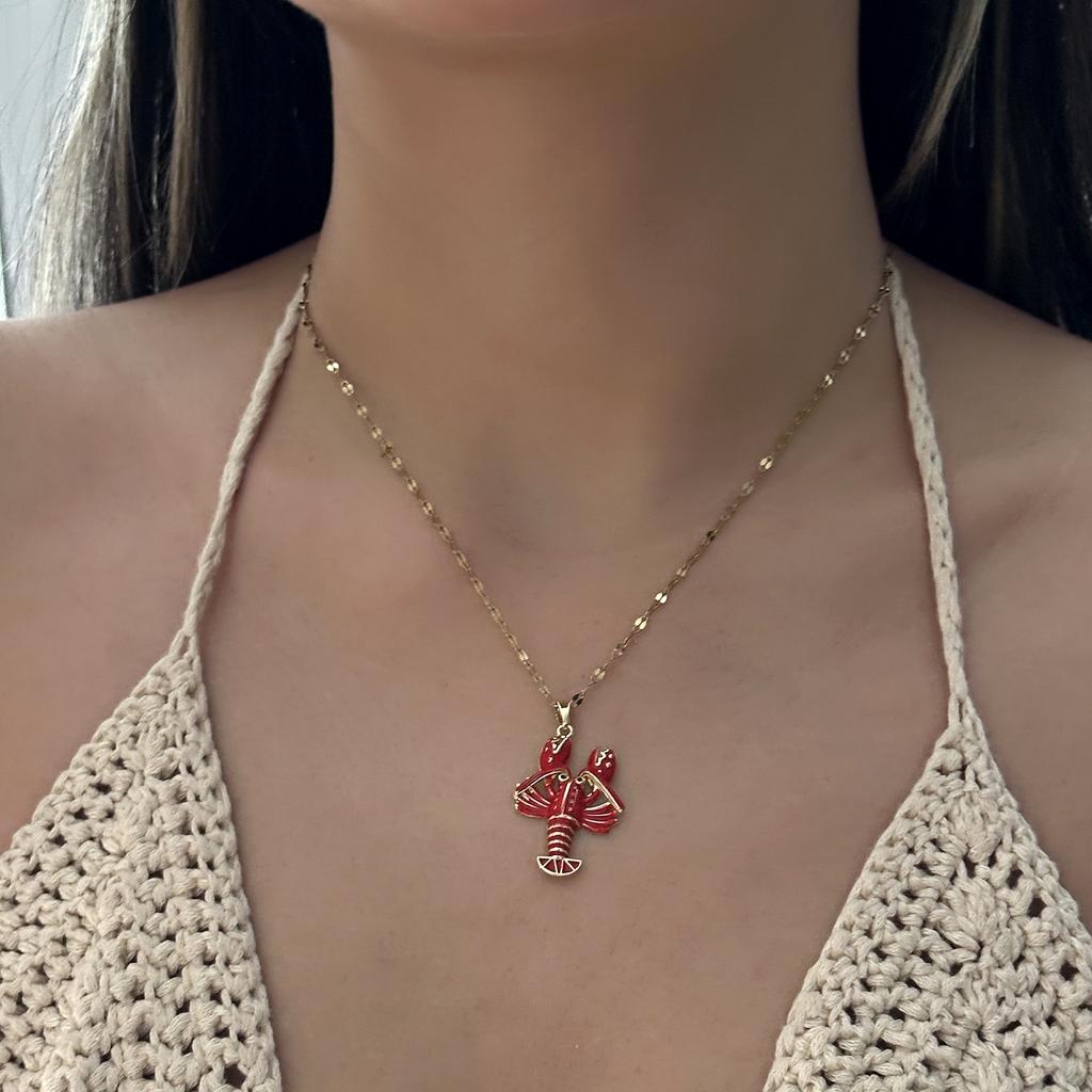 Bohemian Lobster Stainless Steel Clavicle Necklace for Women Minimalist Red Enamel Pendant Chain Party Cute Jewelry Gift