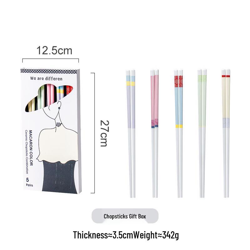 Macaron Series Color-blocked Ceramic Chopsticks Gift Set 5 Pairs