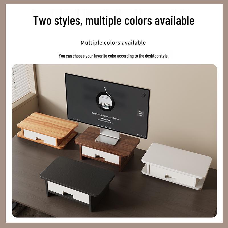 Compact Desktop Monitor Stand and Storage Shelf Low Version with Large Drawer - Cherry Wood