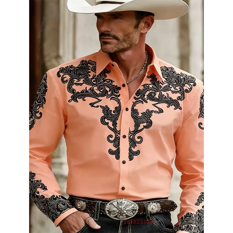 Camicia da uomo stile Western Cowboy, Stampa Fashion, Manica Lunga, Collo a revers Retro, Vestibilità Slim, Camicia Casual da Esterno, Taglie XS-6XL, 21 Colori