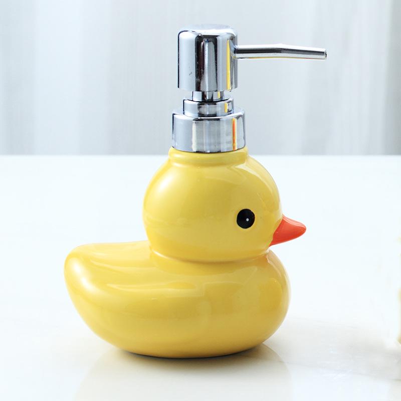 

Cartoon Yellow Duck Ceramic Soap, Lotion, and Shampoo Dispenser Bottle