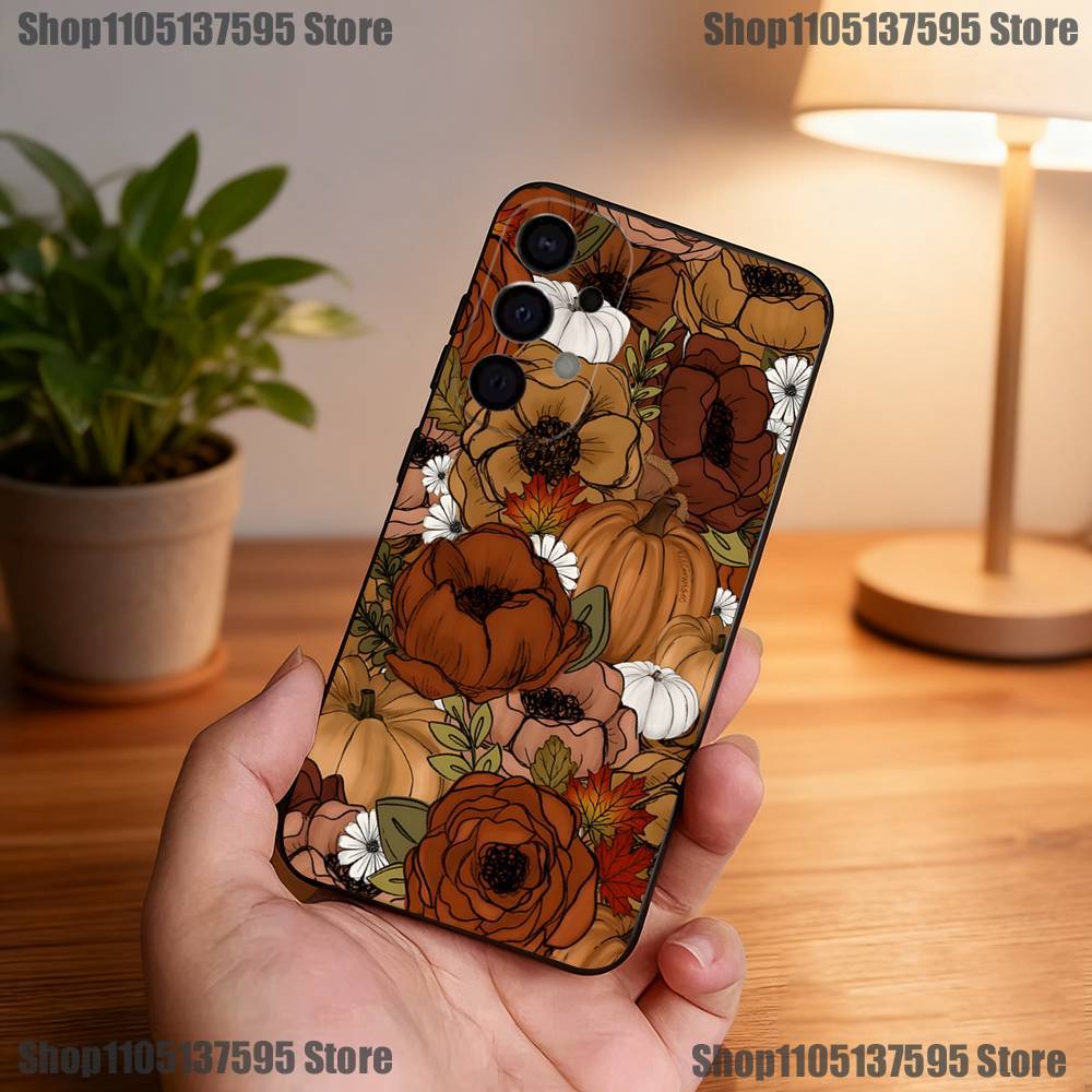 Herbstlaub Kürbis Handyhülle Für Samsung S25,S24,S21,S22,S23,S30,Ultra,S20,Plus,Fe,Lite,5G Schwarze Hülle