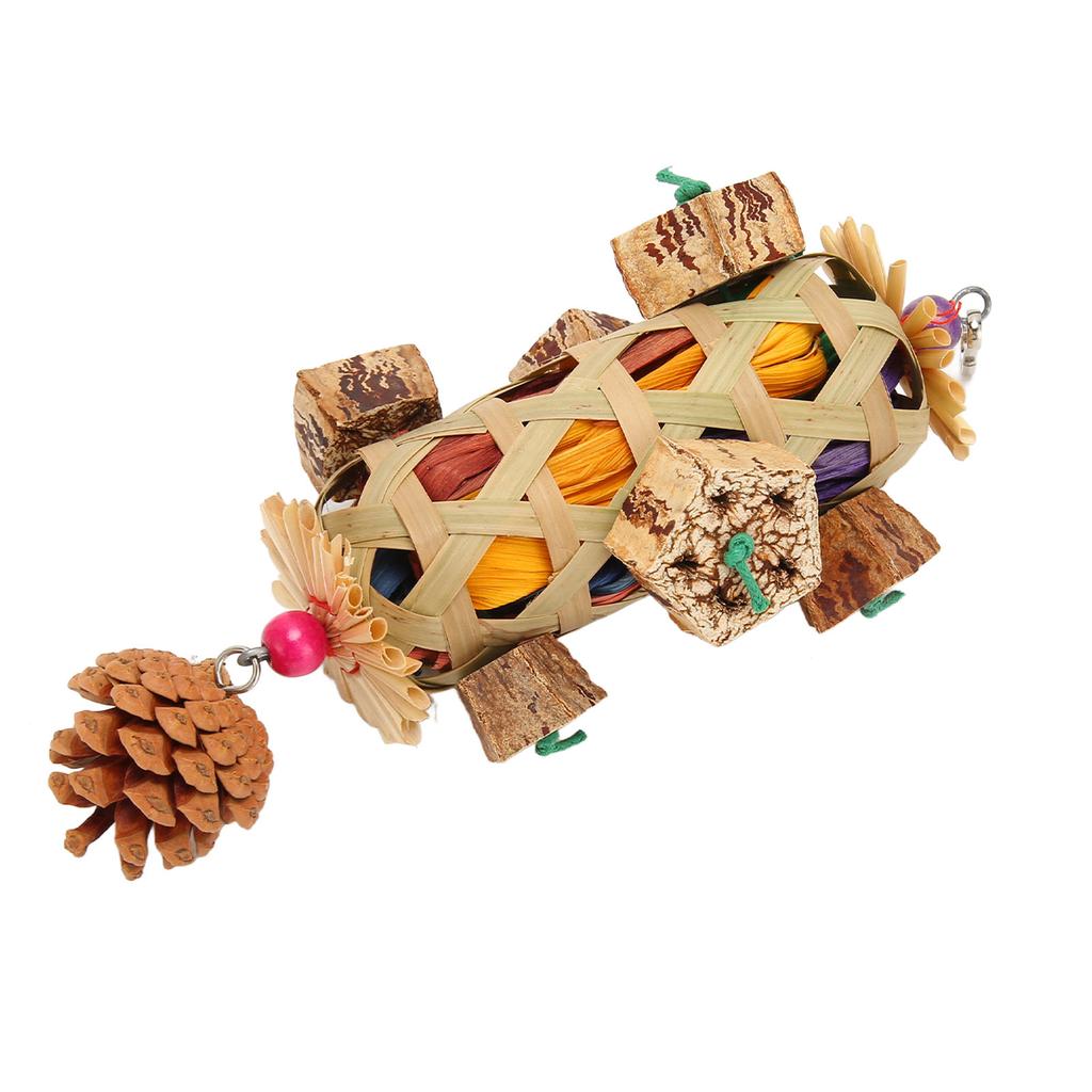 Parrot Foraging Chew Toys Woven Bamboo Basket Bite Resistant Bird Parrot Chewing Toy with Pinecone for Bird Cage
