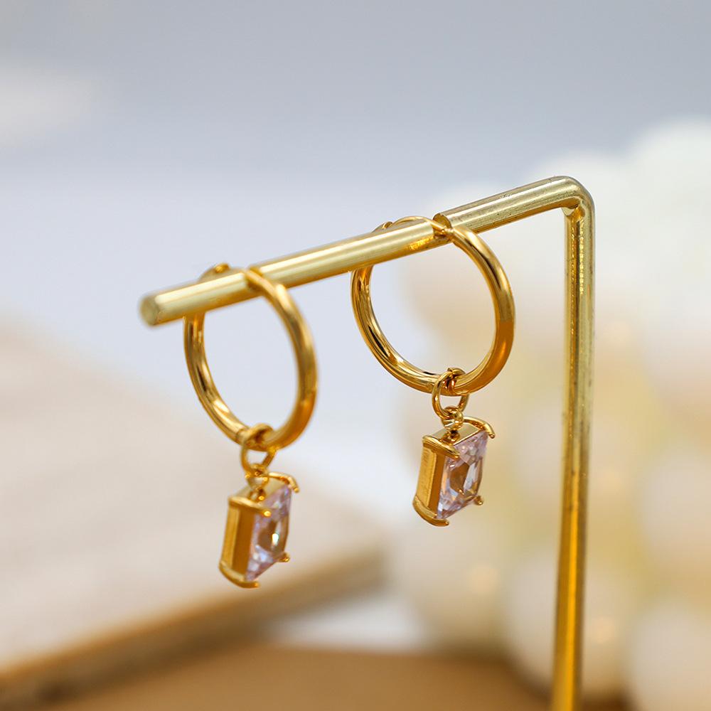 Wind Rectangular Zircon Earrings Women'S Niche Design Sense 18K Titanium Steel Premium Sense Earrings