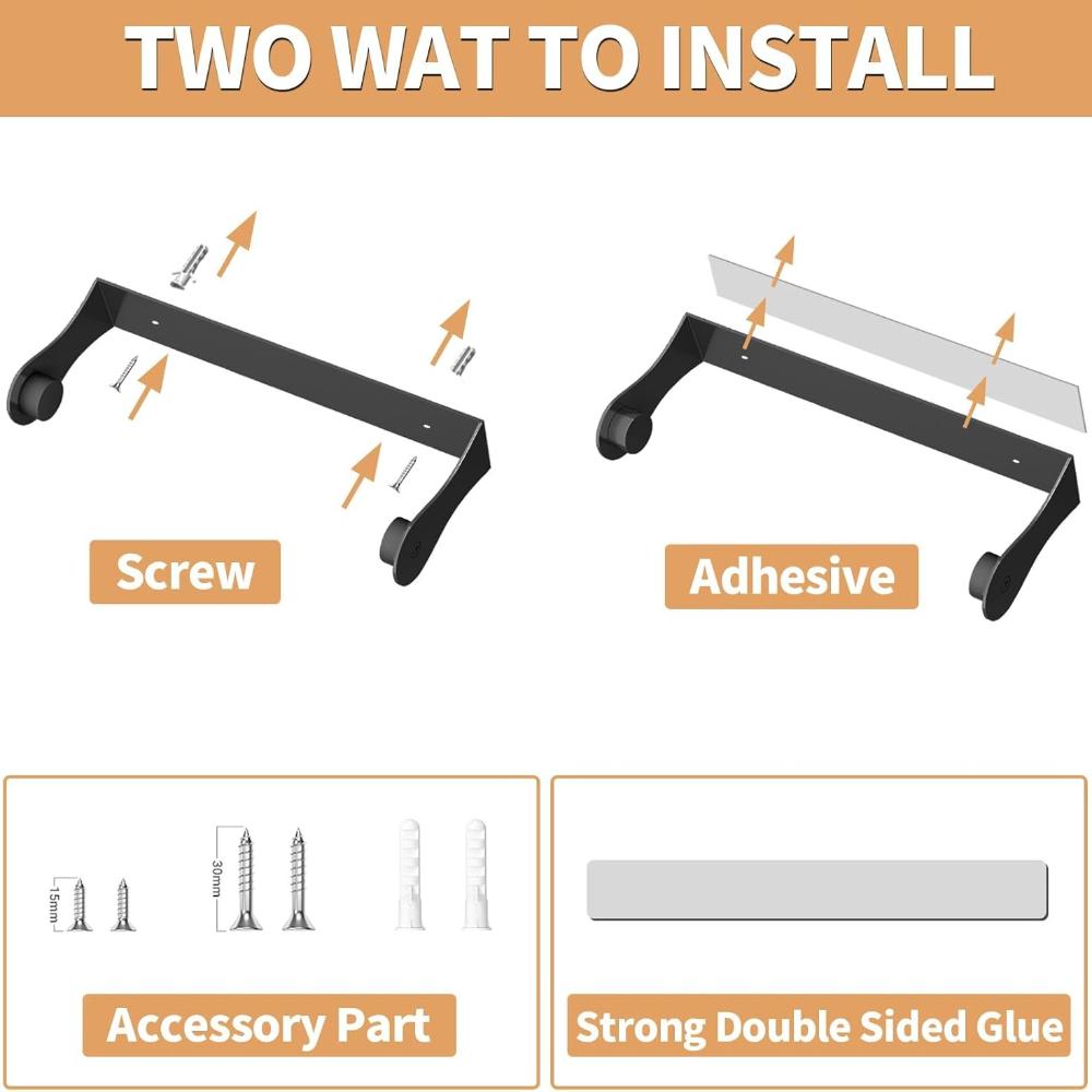 Paper Towel Holder Under Cabinet, Stainless Steel, Wall Mount, Black Adhesive Paper Roll Holder for Kitchen and Bathroom