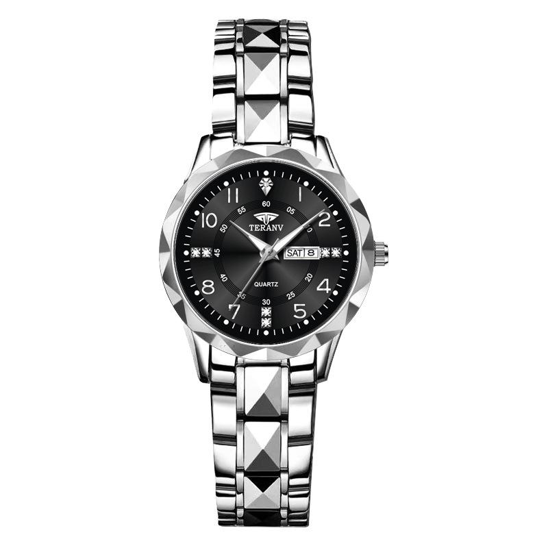 Rhombus Ladies Dual Calendar Waterproof Luminous Wristwatch with Solid Strap - Fashionable Gift for Women