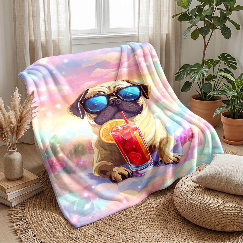 Pug in Flames Theme blanket Lightweight Warm Flannel Blanket Decorative Throw Blanket for Home Decoration