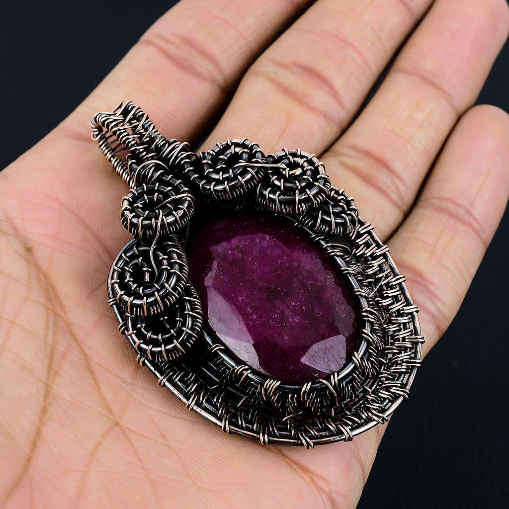 Ruby Pendant Gemstone Jewelry, 999 Copper Wire Wrapped Handmade Pendant, Latest Design Jewelry