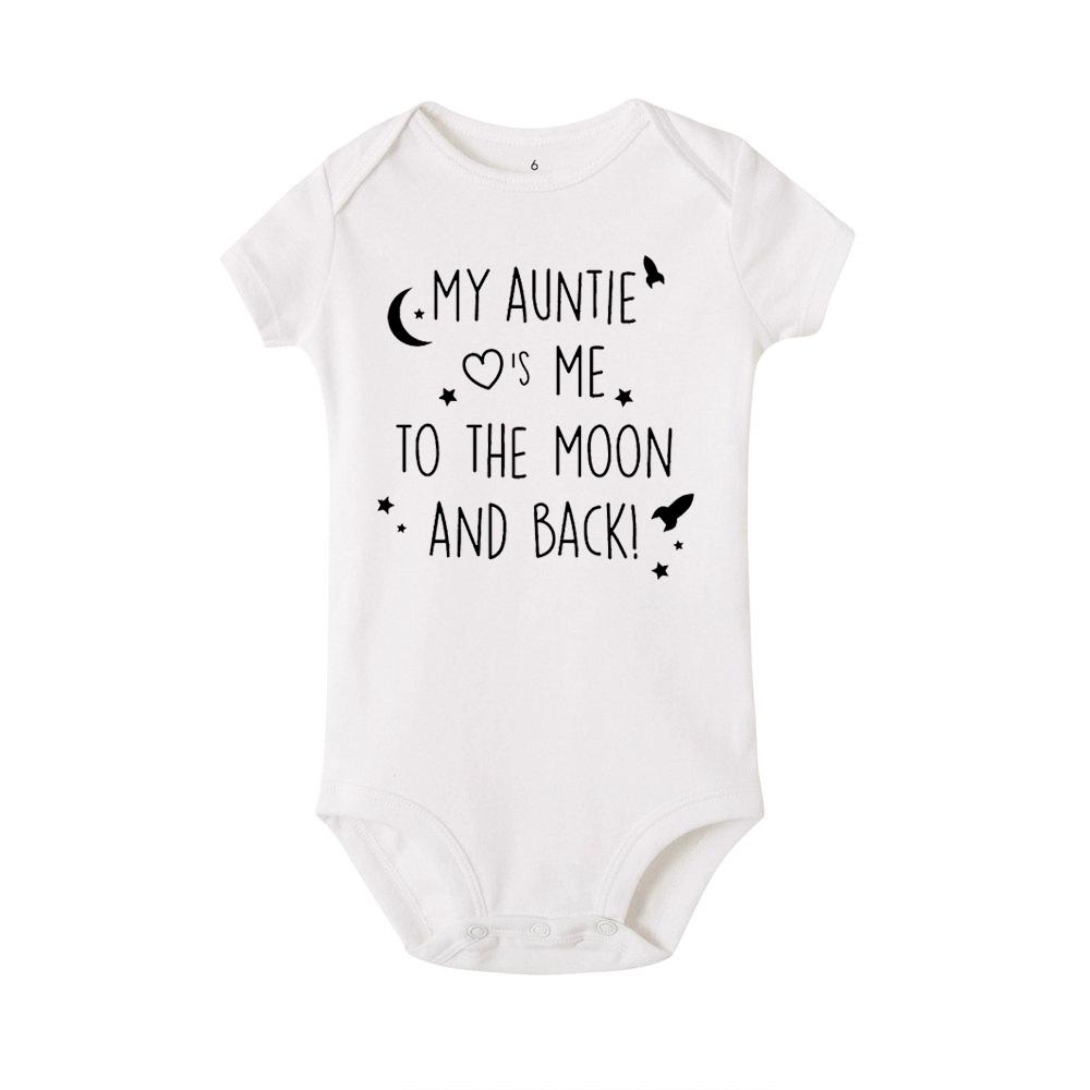My Auntie Loves Me To The Moon and Back Baby Romper Boys Girls Short Sleeved Jumpsuit