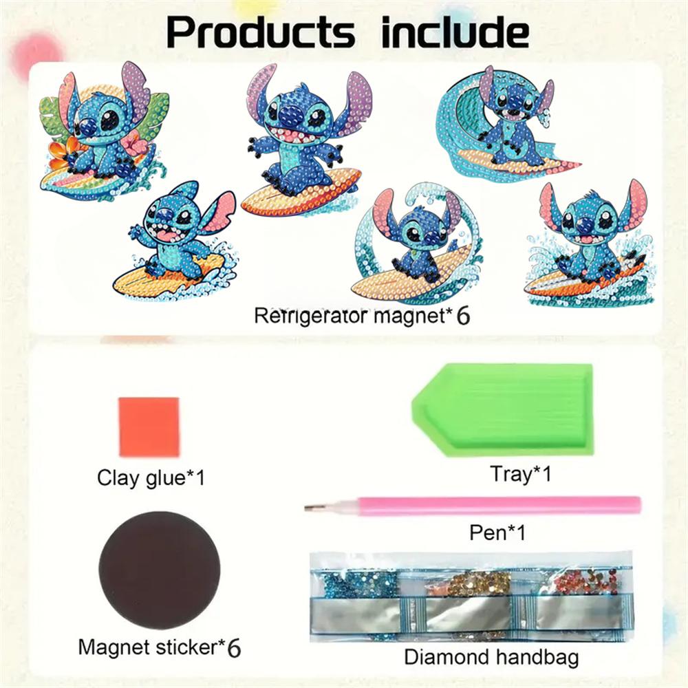 6-częściowy magnes na lodówkę z serii Surfing z diamentową grafiką, diamentowe malowanie, magnes na lodówkę, diamentowe malowanie, magnes na lodówkę dla dorosłych i początkujących