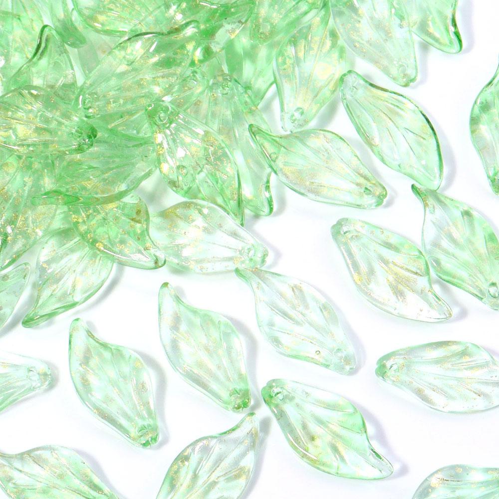 50Pcs Green Transparent Leaf Glass Beads Charms 9.5X20mm Loose Spacer Beads For Jewelry Making DIY Bracelet Earrings Accessories
