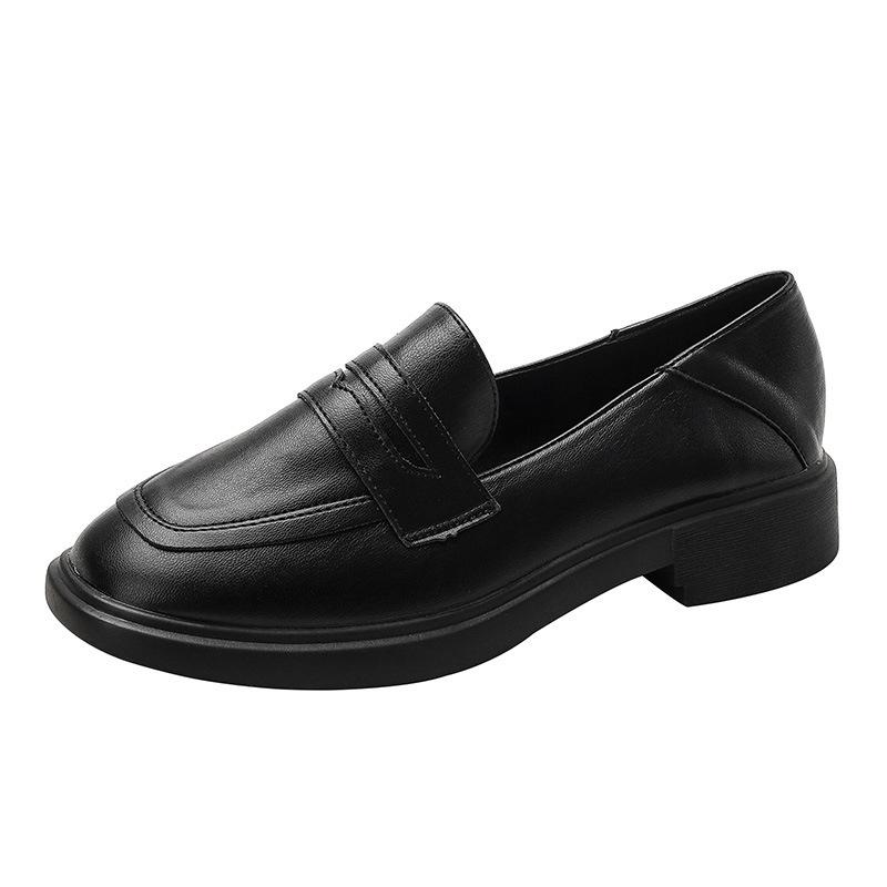 Yuexinwang echtes Leder flach für Huizhou Damenschuhe Traube Mutter gleiche kleine Lederschuhe schwarz Retro quadratische Zehenpartie Slipper dicke Sohle
