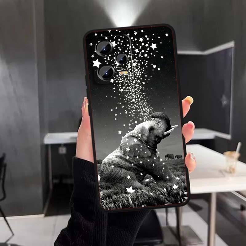 Cartoon Anime Animals Phone Case For Xiaomi Redmi Note 15 14 13 12 12S 11E 11 11S Pro Plus 4G 5G Black Soft TPU