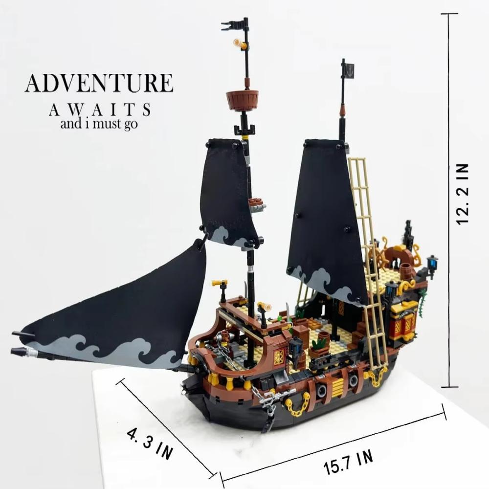 1424Pcs Black Pirates Ship Diy Adventure Boat Mini Bricks Building Blocks Assembled Model Toys for Boys Kids Christmas Gifts