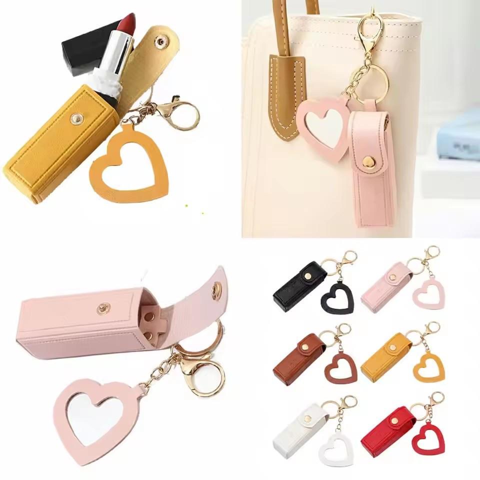 Portable Lipstick Mouth Red Envelope Gift Coin Purse Keychain Women Girls'Lipstick Storage Bag Fashion Storage Box with Mirror