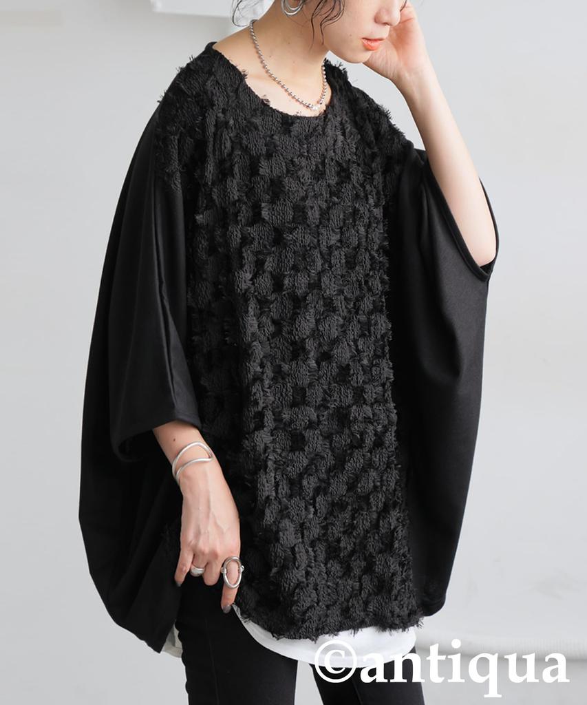 Antiqua Fringe Dolman Short One Size Black Women's Top, Print, Sleeve, Switchable, PA-03812, 05,