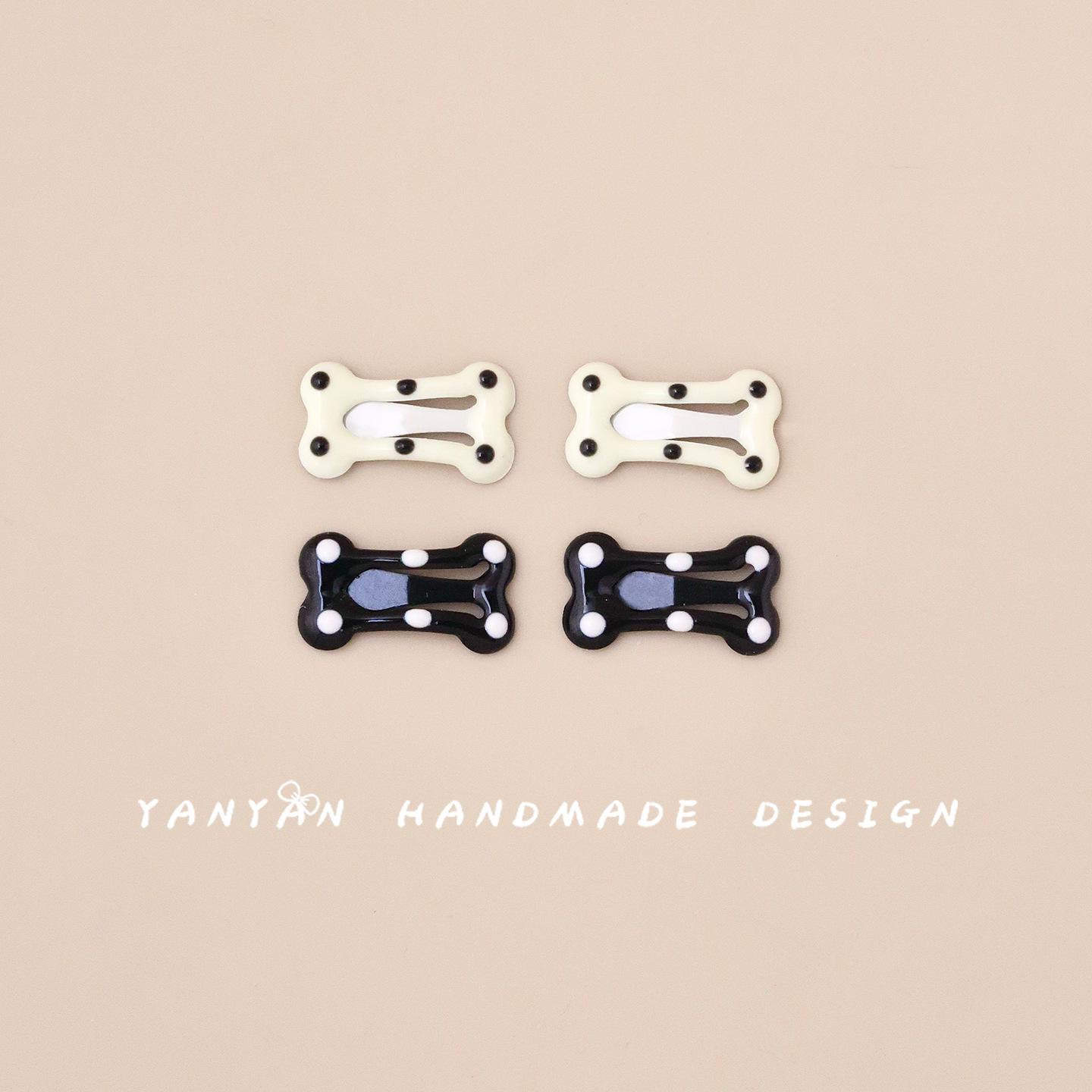 4-Piece Baby Girls Black & White Polka Dot Side Bang Hair Clips - Premium Oil Drip BB Design 1 set