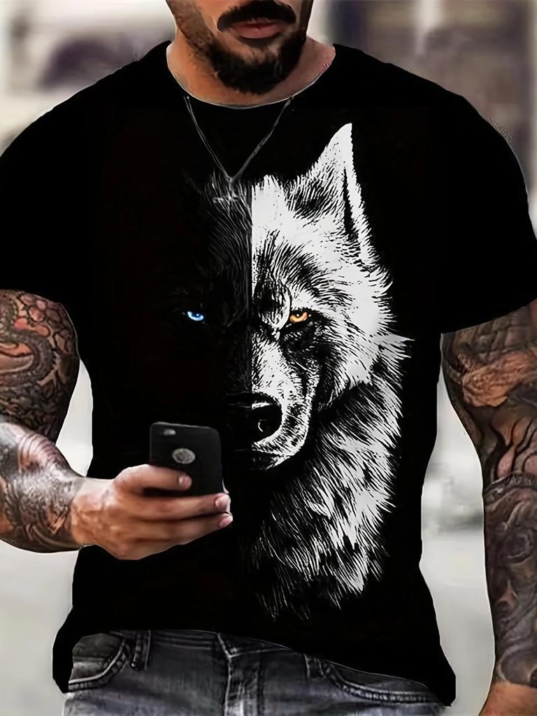 Summer Men's T-shirt 3D Printed Animal Wolf Fashion Trend Short Sleeved Casual Comfortable Plus Size Round Neck Top