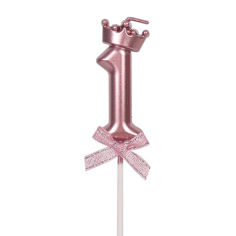 Pink Crown Candle Birthday 0-9 Number Cake Decoration Digital Candles Dessert Insert Decor Party Anniversary Day Cake Decor