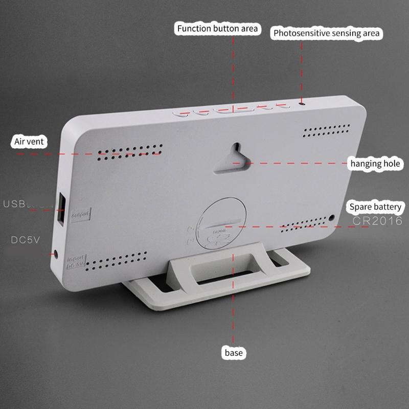 Modern LED Digital Clock Date Time Temperature Display Dimmable Backlights 2 Alarms Snooze Function USB Port 5V