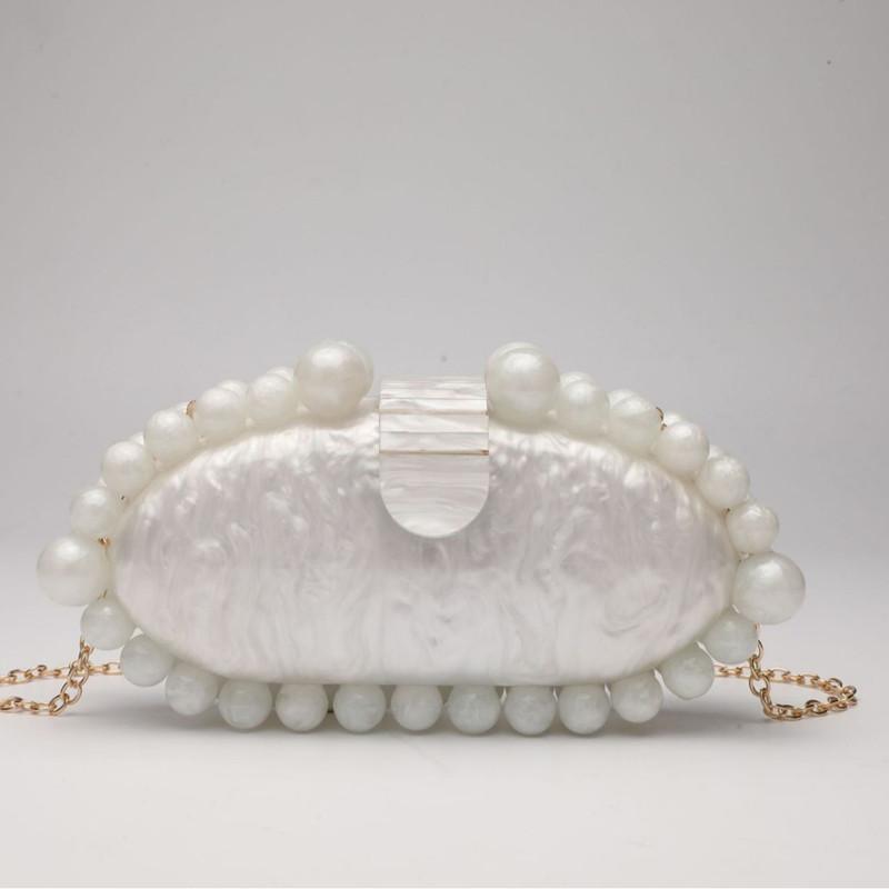 2025 New Elegant Pearl Marble Acrylic Clutch Bag Women Prom Evening Party Egg Shape Handbags Lady Wedding Shoulder Crossbody Bag