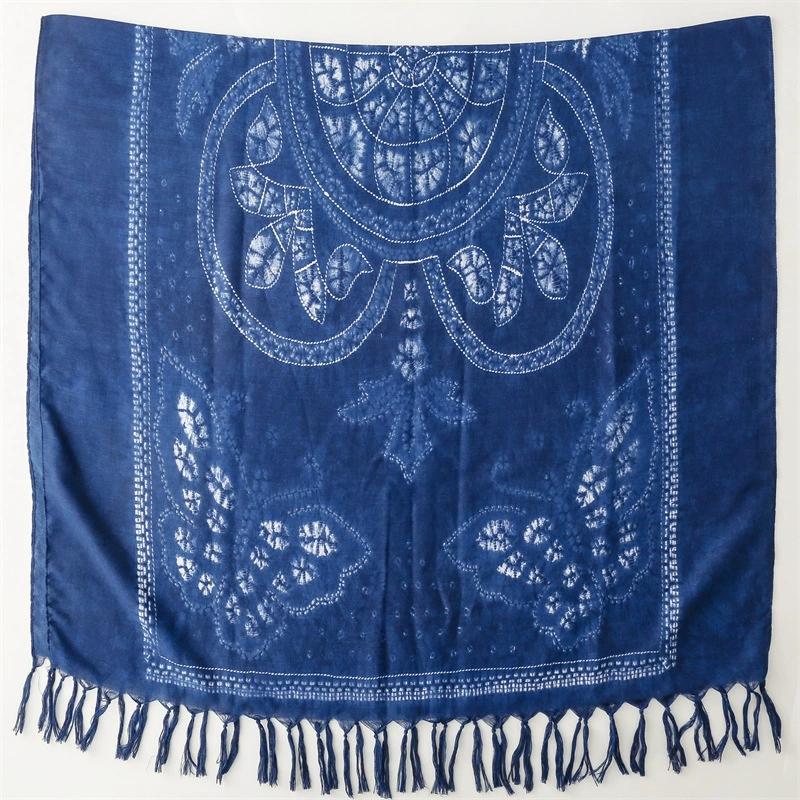 New Ethnic-Style Tie-Dye Colorized Blue-And-White Cotton And Linen Scarf Travelling Shawls For Women