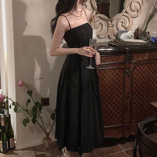 

Летнее ретро плиссированное лоскутное платье на подтяжках для женщин, модная шикарная длинная юбка S чёрный