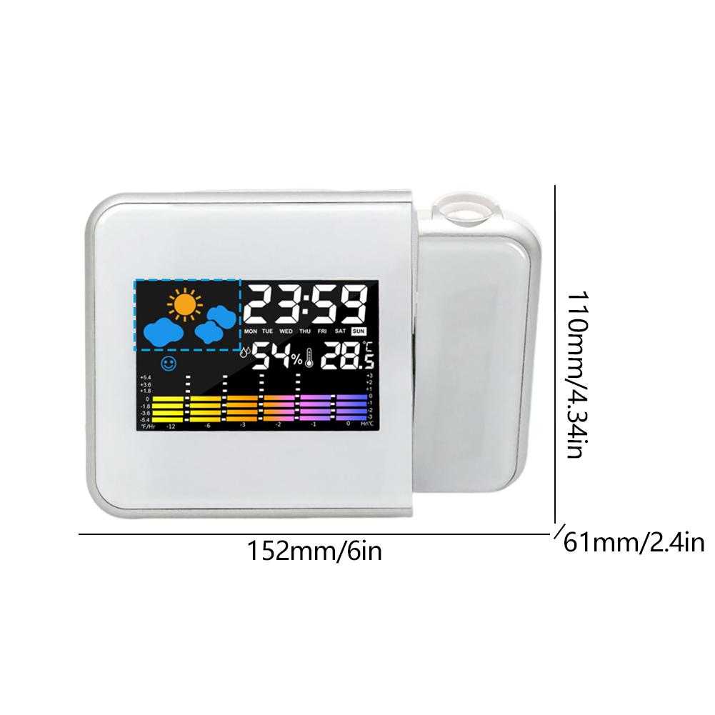 Intelligenter Wecker mit Nachthintergrundbeleuchtung, digitaler LED-Projektor, Schreibtisch, Tischthermometer, Hygrometer für Zuhause, Wohnzimmer, Schlafzimmer