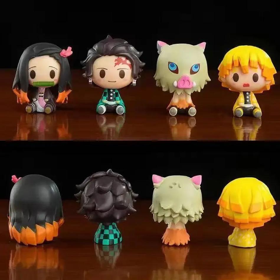 4pcs/set Demon Slayer Kimetsu No Yaiba Kamado Tanjirou Nezuko Agatsuma Zenitsu Action Figure Anime Model Statue Toys Gifts