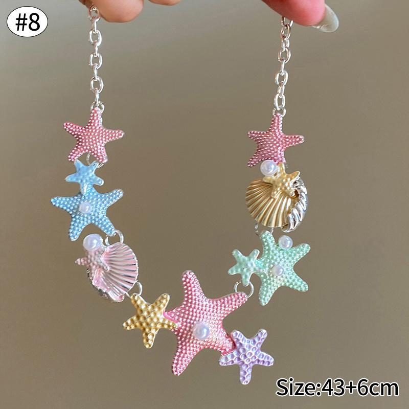 Starfish Shell Necklace Beach Vacation Style Pendant Necklace for Women Fashion Collarbone Chain Summer Sweet Jewelry Gift