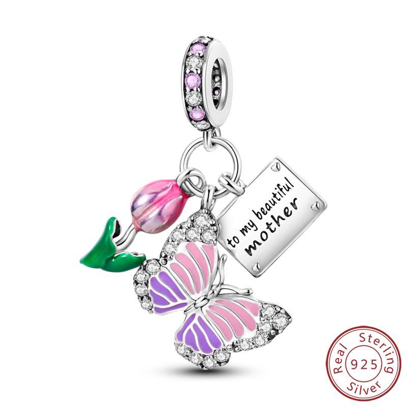 Elegant S925 Silver Butterfly & Dragonfly Multicolor Charms Beads Pendant 3mm DIY Fine Jewelry Making Accessories Gifts