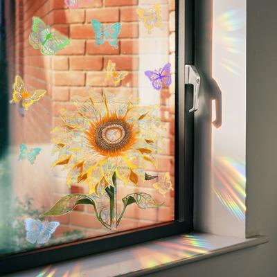 Neue Regenbogen Löwenzahn Gänseblümchen Schmetterling Lotus Meerjungfrau Sonnenlicht Doppelseitige Statische Fensteraufkleber für Heimdekoration
