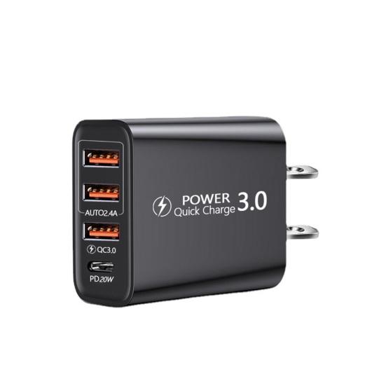USB-Ladegerät Mehrere Anschlüsse Stabile Ausgabe US-Stecker Hocheffizientes Schnellladegerät PD20W 3USB und Typ-C Ladekopf Handyzubehör