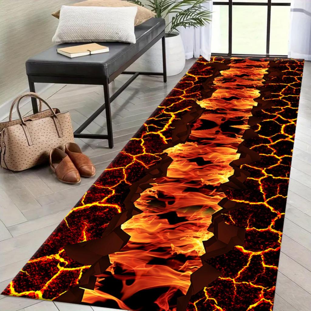 Visual Three-dimensional Crack Hole Runner Rug Hot Magma Pattern Carpet Bedroom Bedside Entrance Door Mat Home Decoration Rug