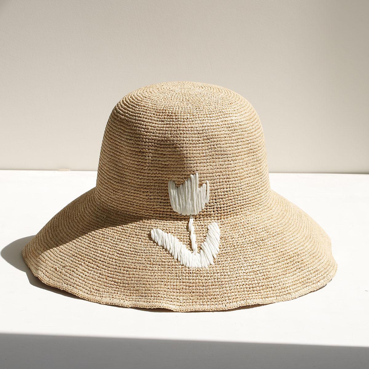 

2026 Natural Raffia Hand-woven Sun Hat for Women Summer Sun Protection UV Wide Brim Beach Straw Hat Korean Designer Block Hat 56-58cm