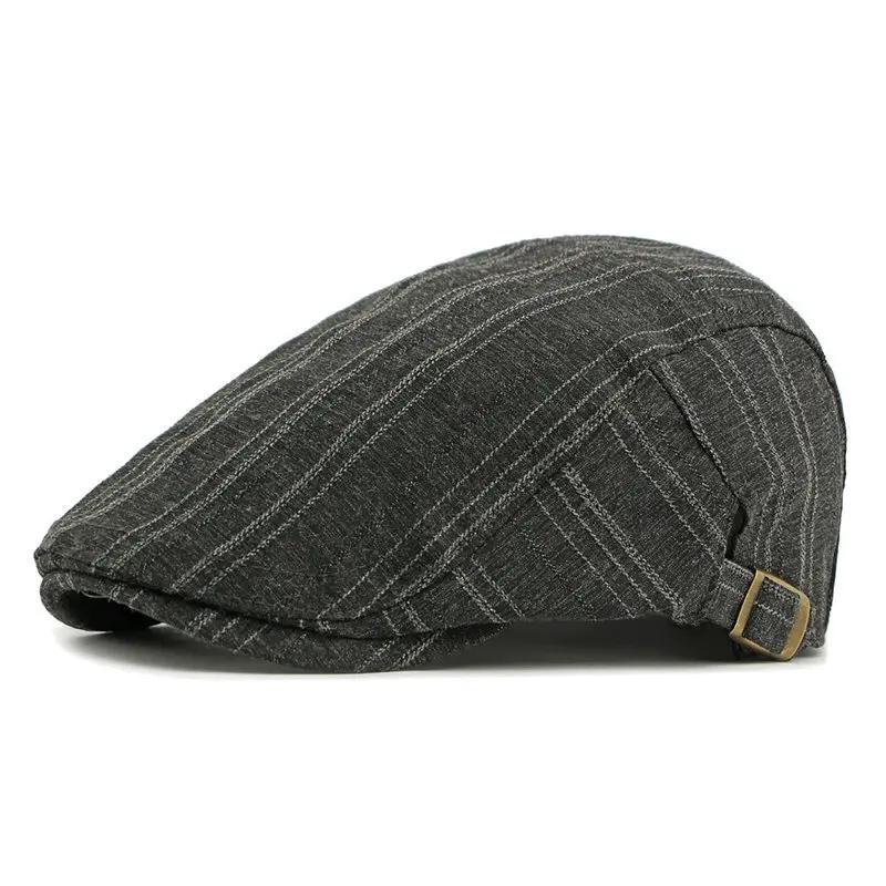 

Spring Cotton Geometric Print Newsboy Caps Men Flat Cap Women Painter Beret Hats 141 55-60cm wear темно-сірий колір