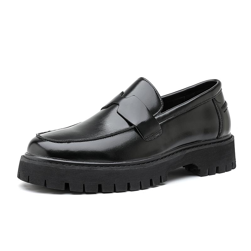 New Platform Shoes Loafers Shoes Men Thick-soled Wedding Shoes Black Formal Business Shoes Slip-on Leather Increase Casual Shoes