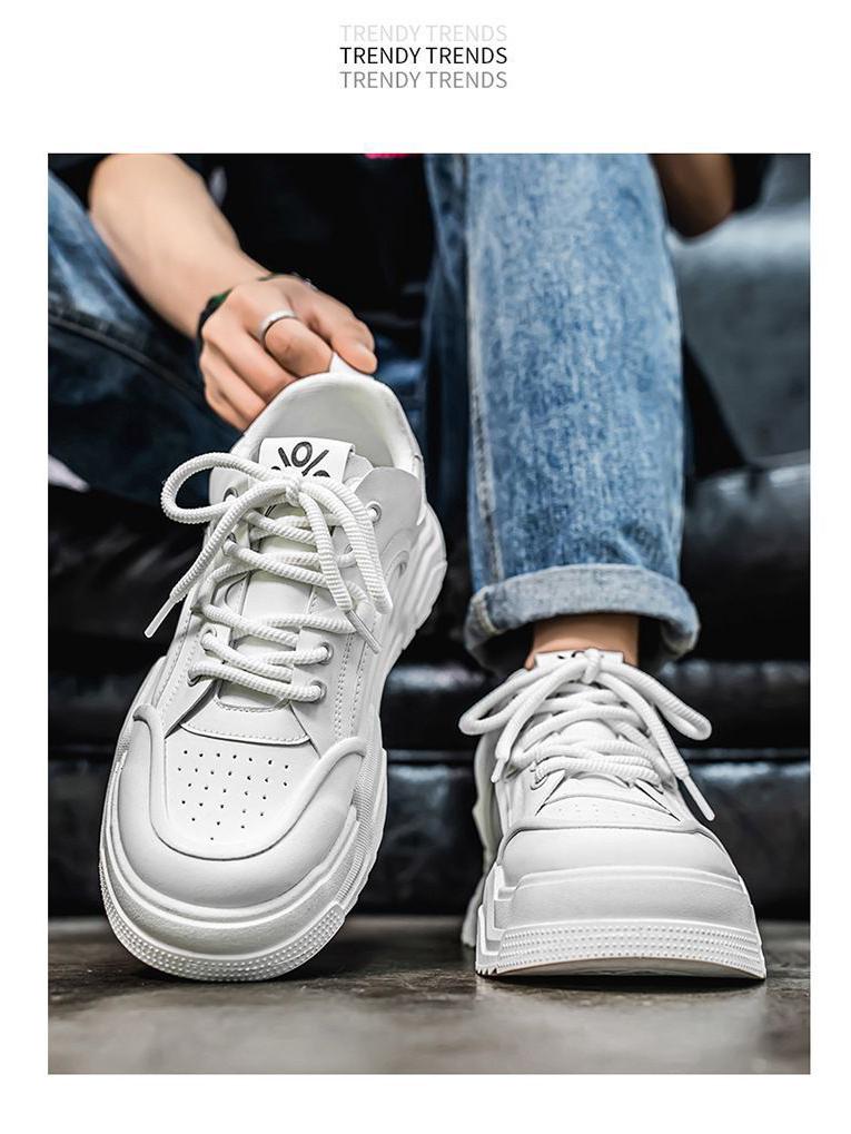 2025 Spring Men's Breathable White Trendy Thick Sole Skate & Casual Dad Shoes