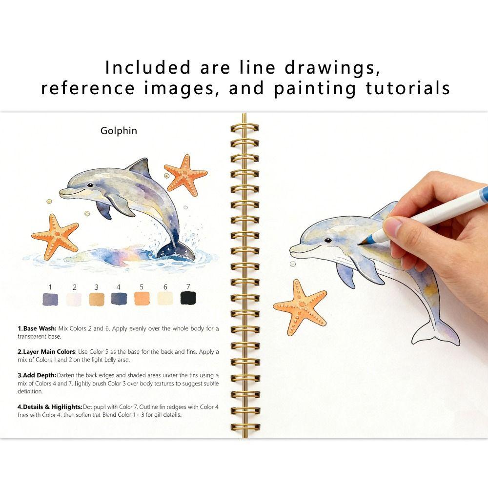 Marine Animal Theme Watercolor Practice Book Spiral Bound Painting Notebook  Beginner Learning