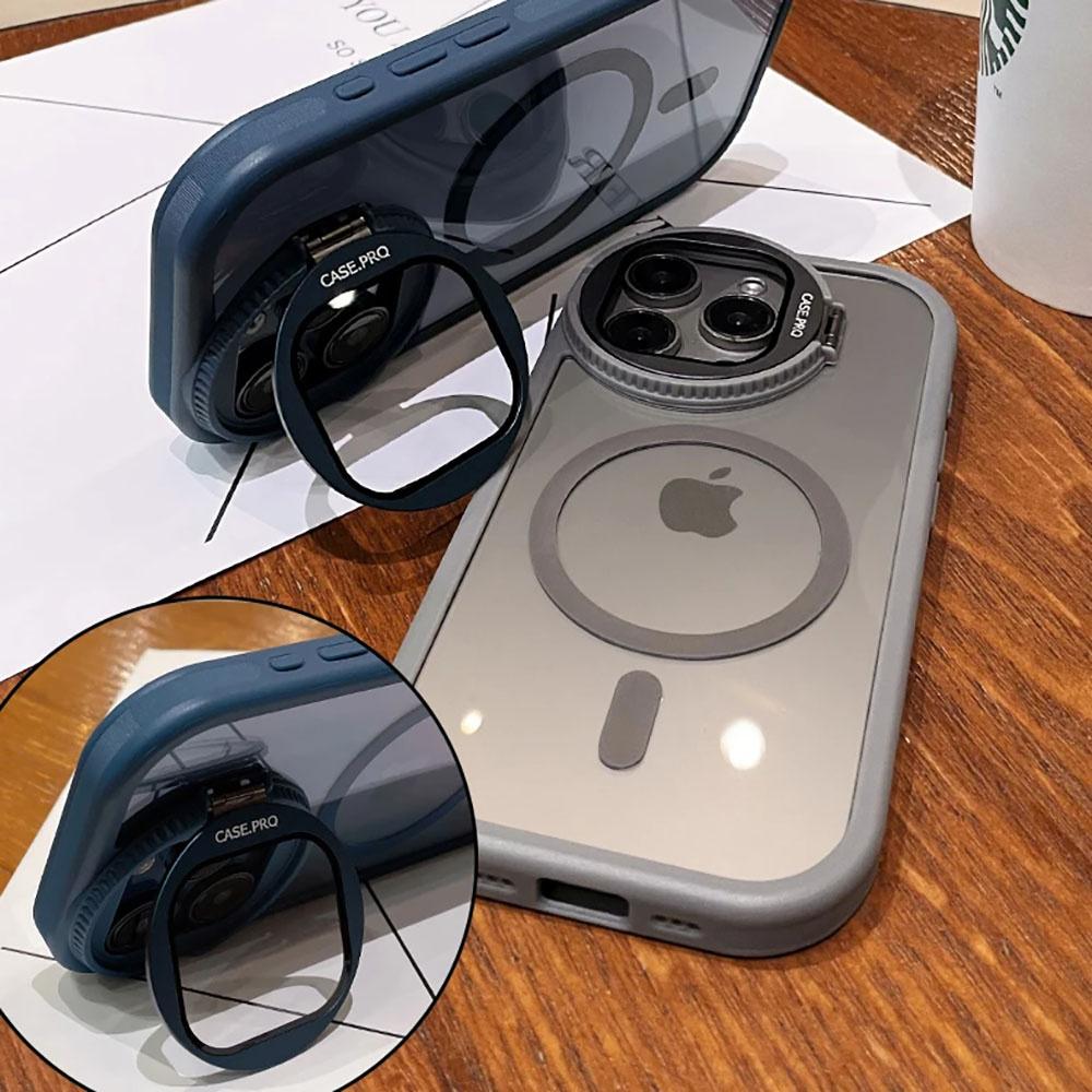 Camera Protection Stand Holder Phone Cases For iPhone 16 15 14 12 13 11 Pro Max Plus For Magsafe Magnetic Wireless Charge Cover