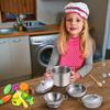Kitchen Pretend Play Toys with Stainless Steel Cookware Pots and Pans Set, Cooking Utensils, Apron & Chef Hat, Cutting Vegetable