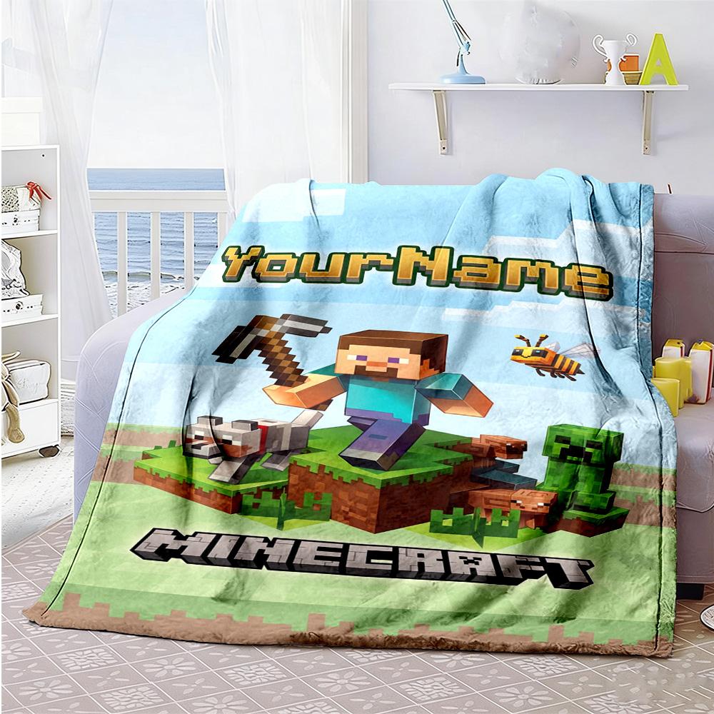 Minecraft 51 Customize Your Name Blanket Multi-purpose Customizable Blanket Warmthful Decor Perfect for Bedding Nap Living Room Office Chair