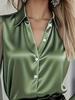 2026 European & American Satin Women's Long Sleeve Lapel Shirt - Solid Color, Stylish & Professional